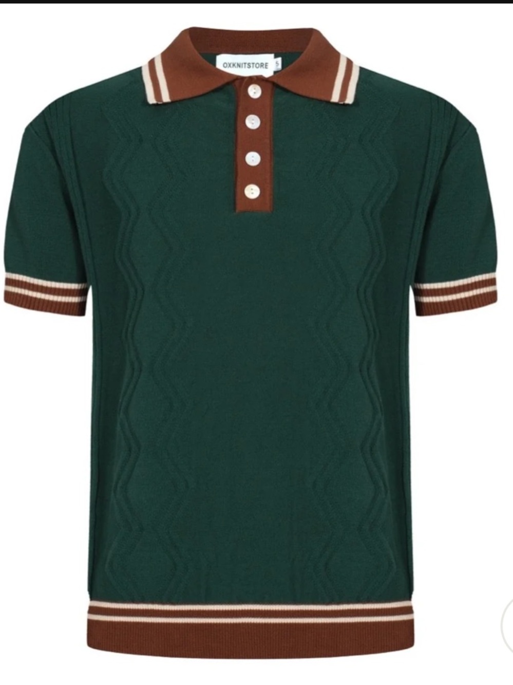 NEW OXKNIT Retro 60’s Green Brown Knit Short Sleeve Shirt, Large